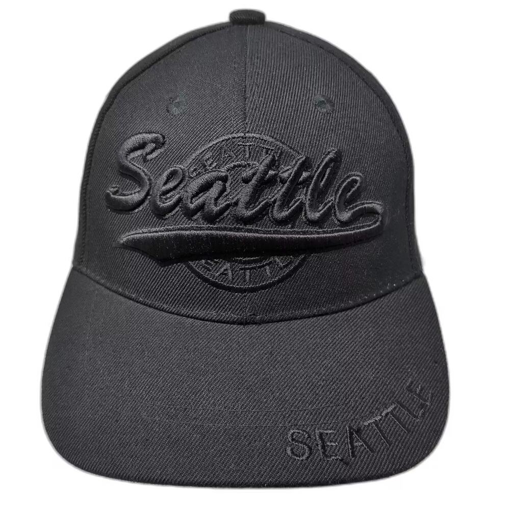 Elite Sportswear Seattle Black Baseball Cap Hat OS Embroidered Strapback Script